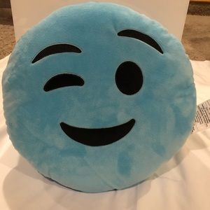 Emoji Wink Face Light Blue Smiling Plush Pillow